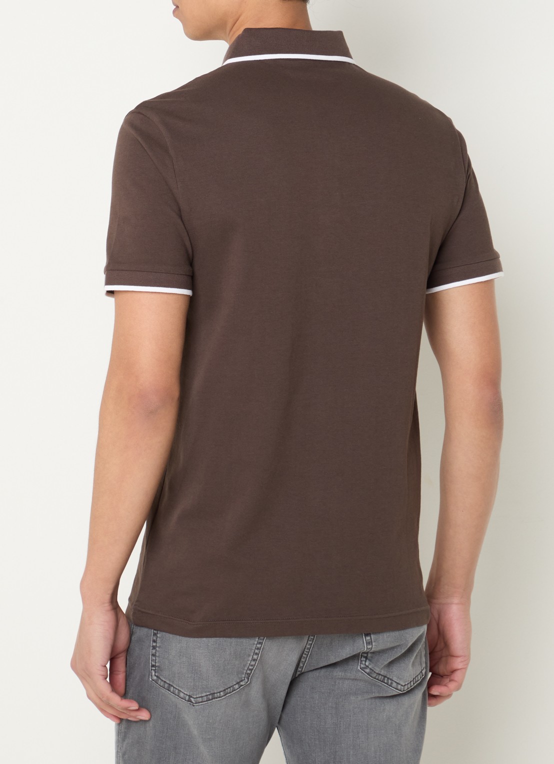 BOSS Passertip slim fit polo van piqué katoen met logo - achterkant bruin