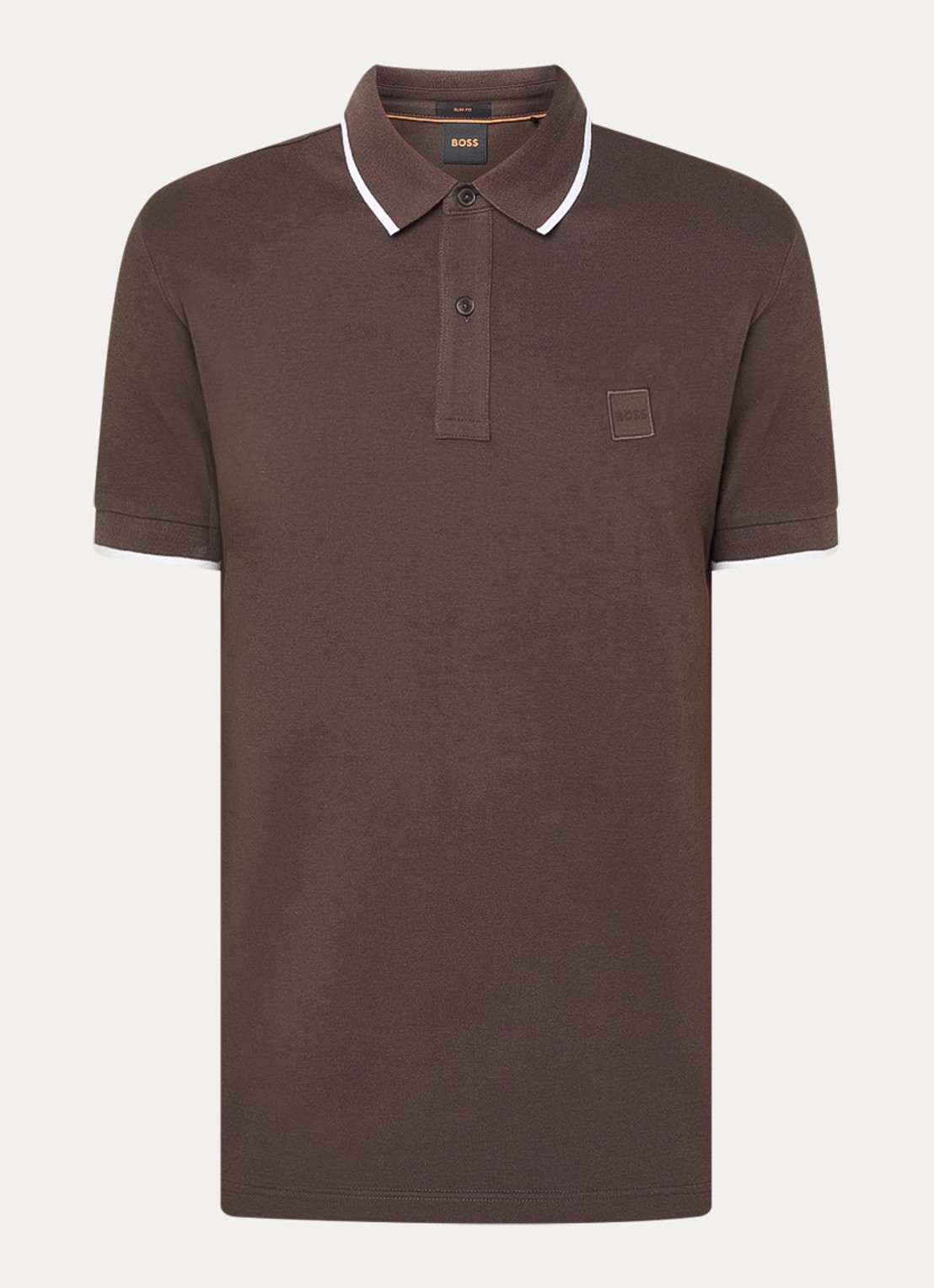 BOSS Passertip slim fit polo van piqué katoen met logo - voorkant 3 bruin