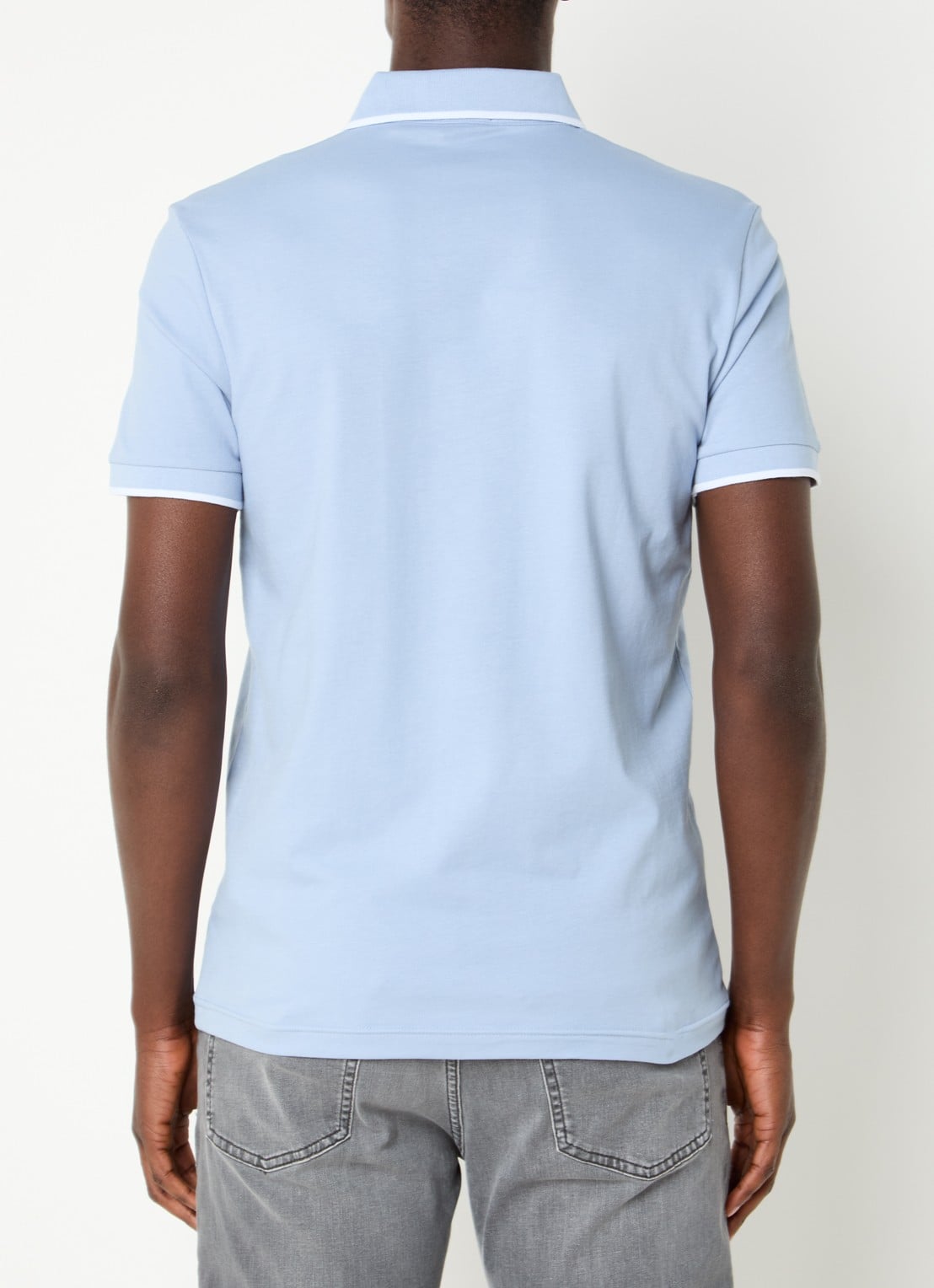 BOSS Passertip slim fit polo van piqué katoen met logo - achterkant lichtblauw