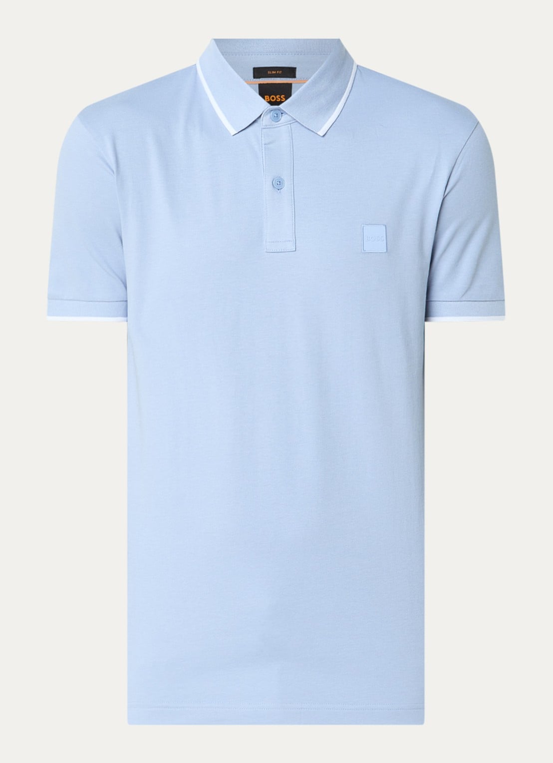 BOSS Passertip slim fit polo van piqué katoen met logo - voorkant 2 lichtblauw