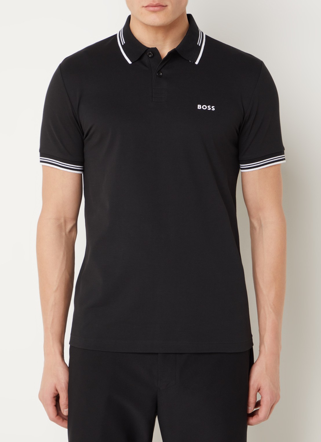 BOSS Paul slim fit polo van piqué katoen met logo - detail 3 zwart