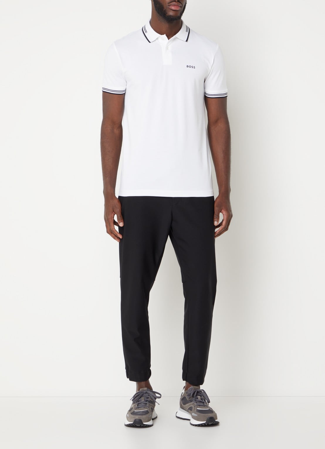 BOSS Paul slim fit polo van piqué katoen met logo - voorkant 2 wit