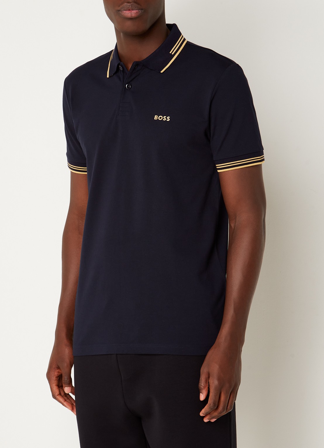 BOSS Paul slim fit polo van piqué katoen met logo - detail 2 donkerblauw