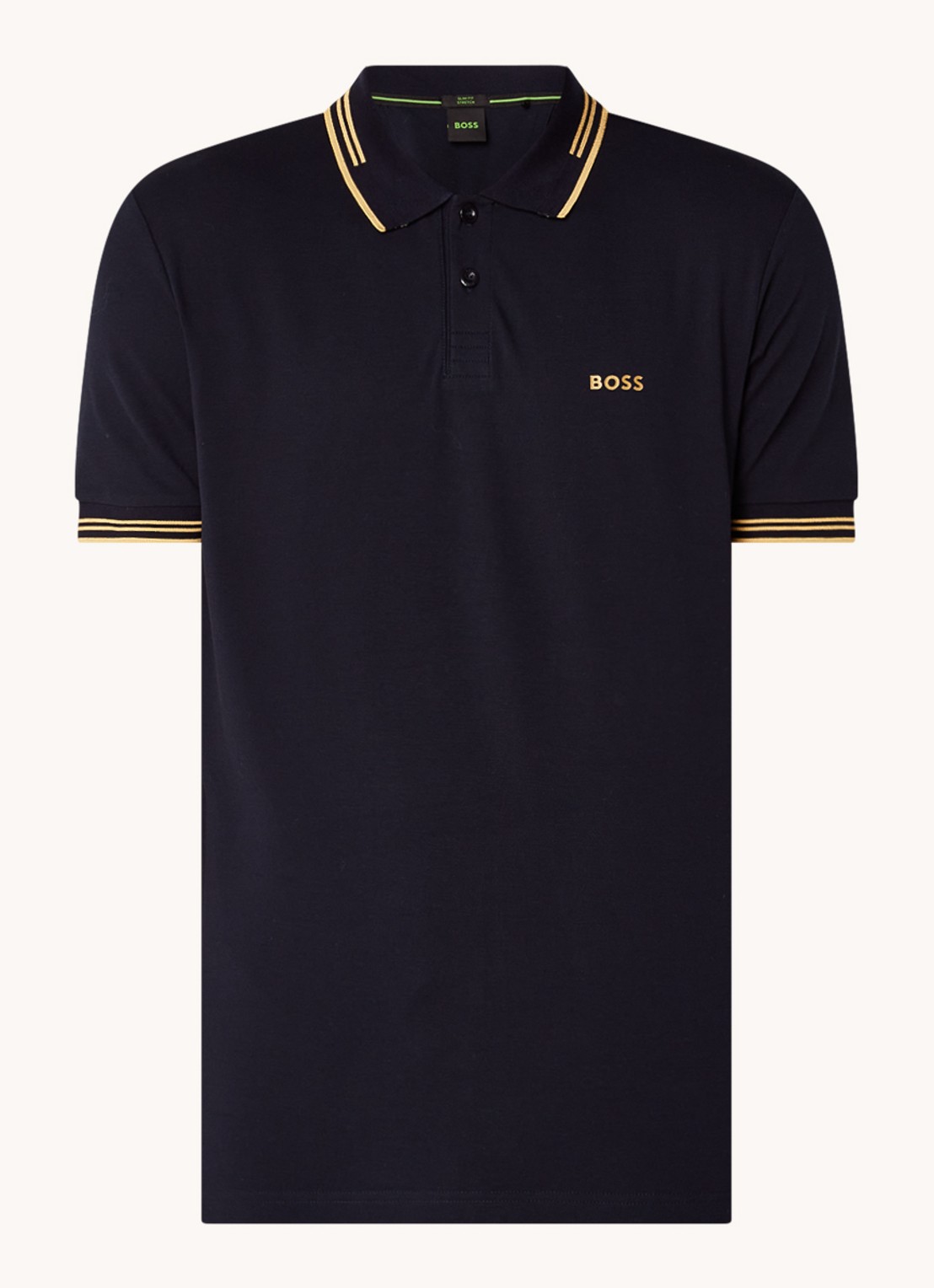 BOSS Paul slim fit polo van piqué katoen met logo - voorkant 3 donkerblauw
