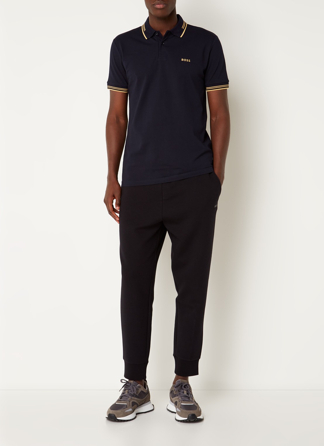 BOSS Paul slim fit polo van piqué katoen met logo - voorkant 4 donkerblauw