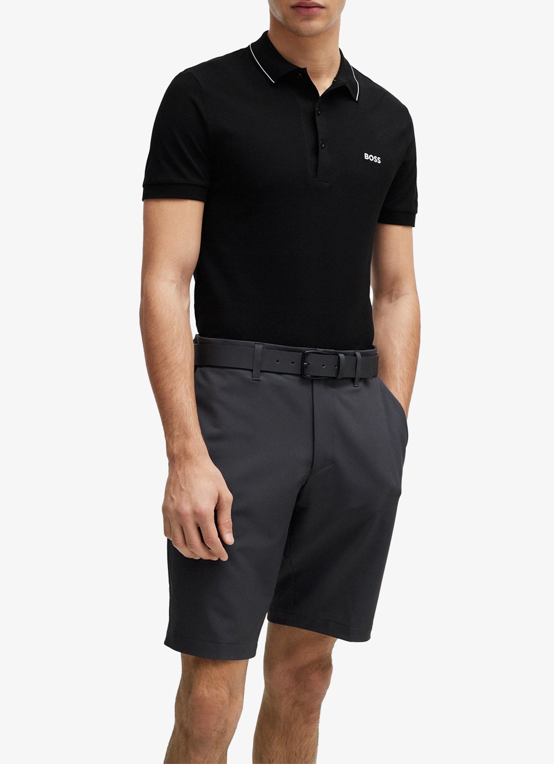 BOSS Paule slim fit polo met logoborduring - detail zwart