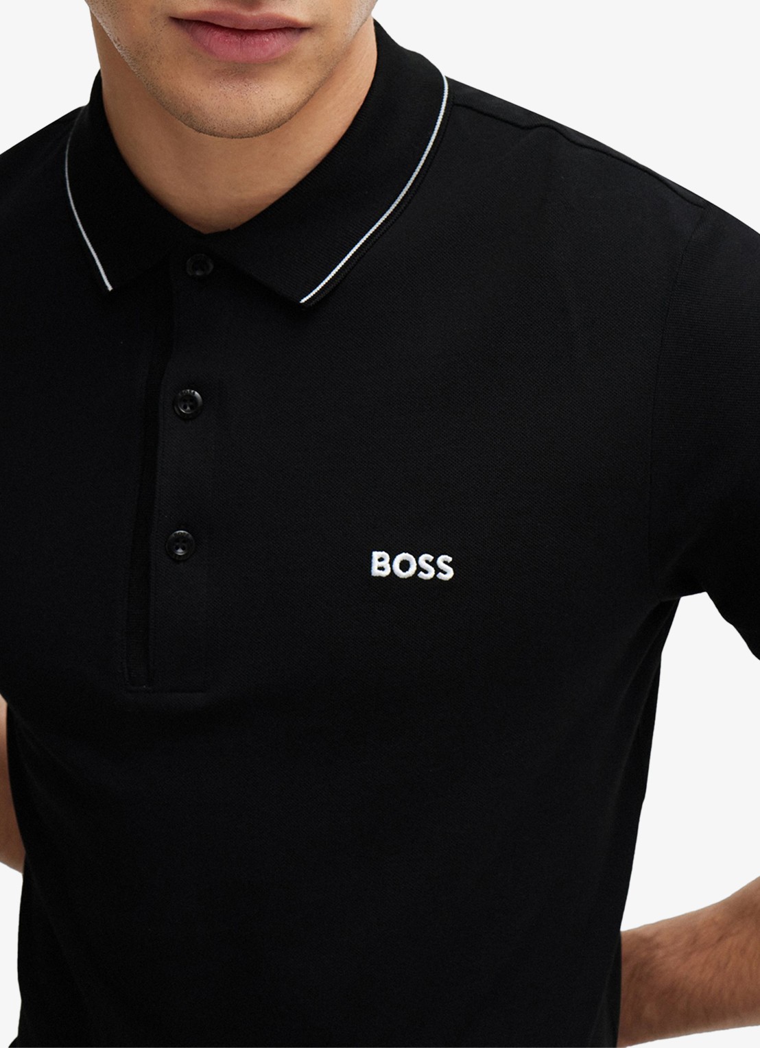 BOSS Paule slim fit polo met logoborduring - detail 2 zwart