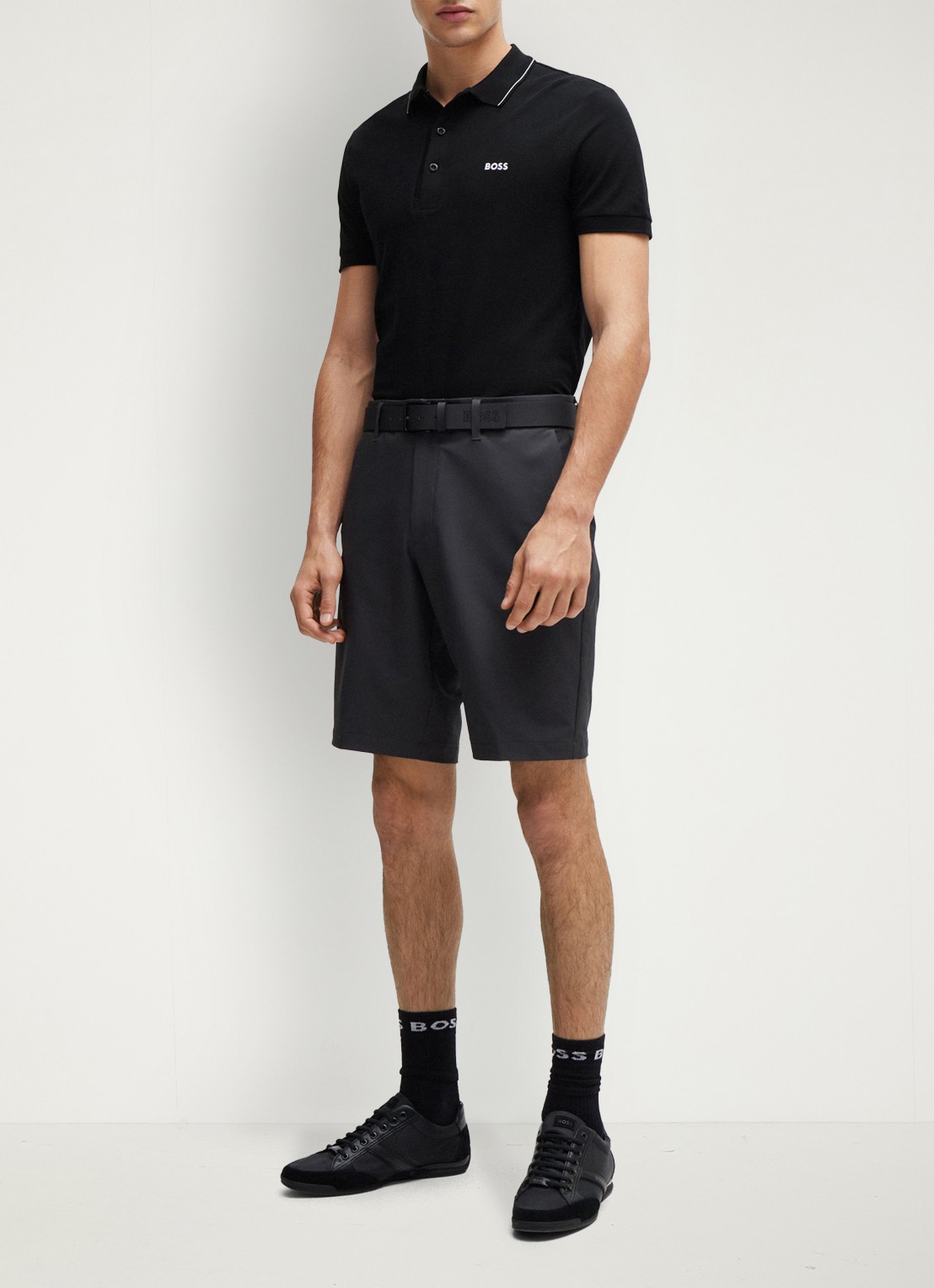BOSS Paule slim fit polo met logoborduring - voorkant 4 zwart
