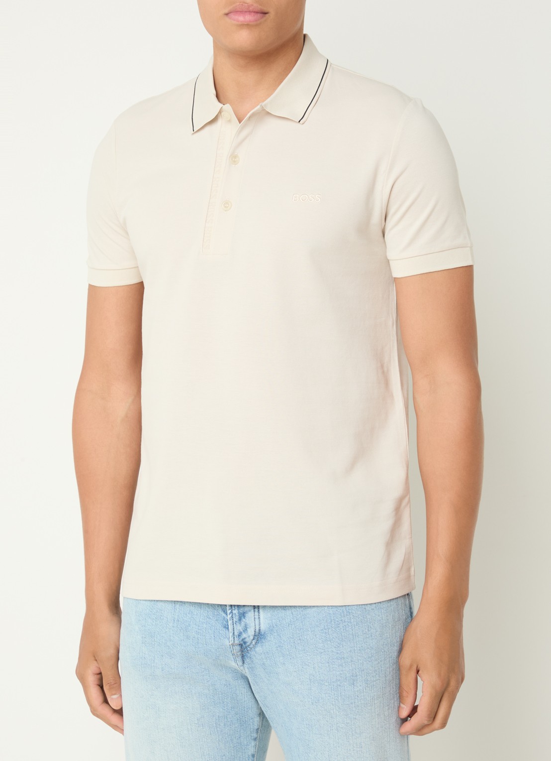 BOSS Paule slim fit polo met logoborduring - detail creme