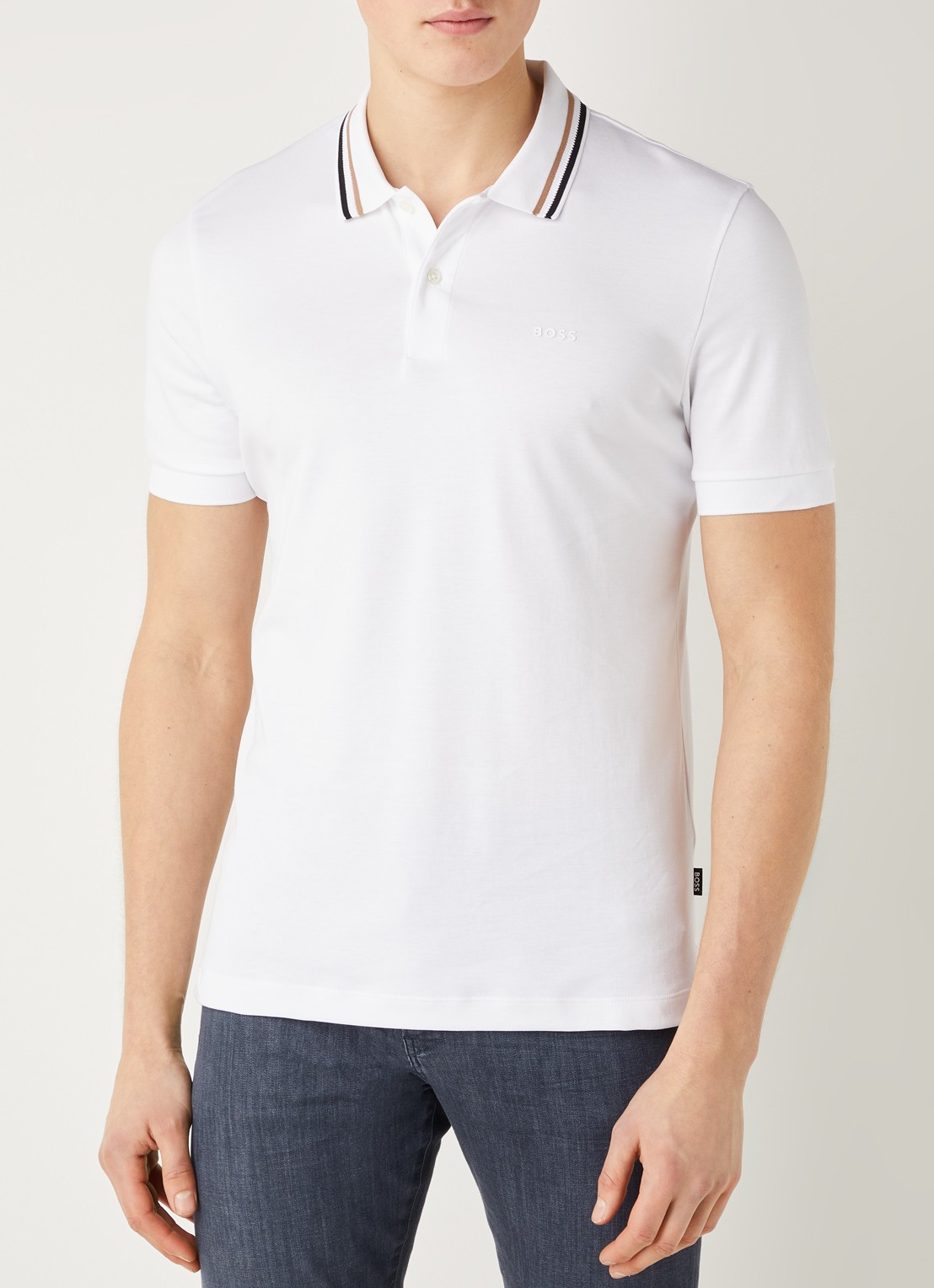 BOSS Penrose slim fit polo met logo - detail wit