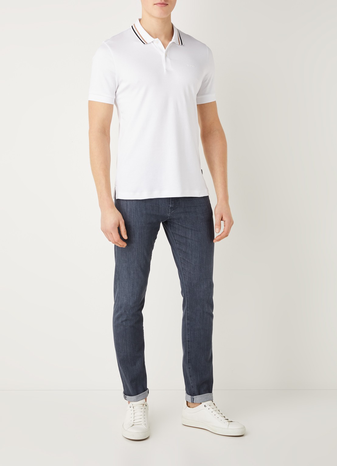 BOSS Penrose slim fit polo met logo - voorkant 4 wit