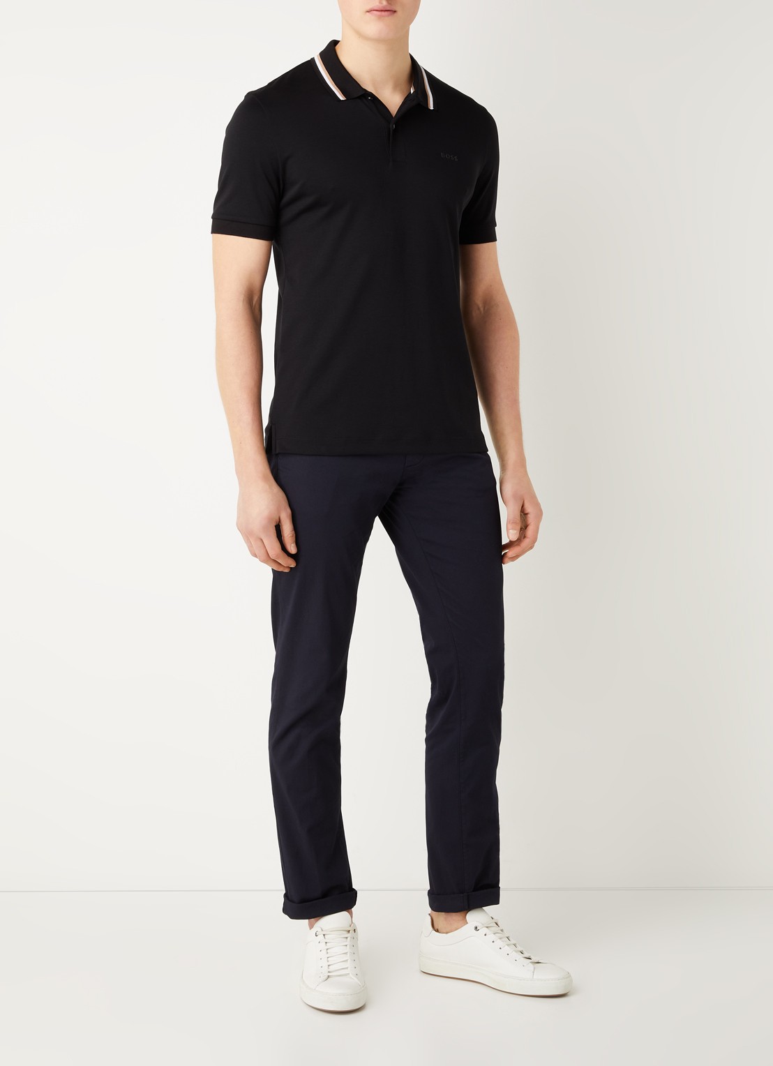 BOSS Penrose slim fit polo met logo - voorkant 3 zwart