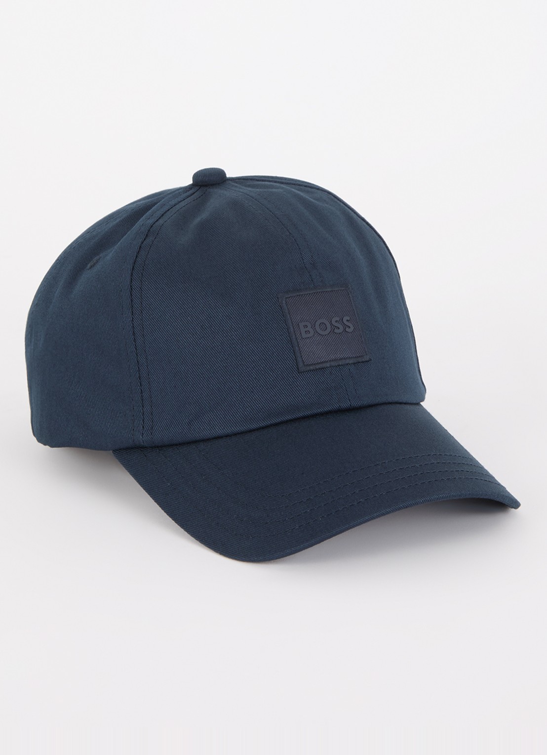 BOSS Pet van katoenen twill met logopatch - voorkant 2 donkerblauw