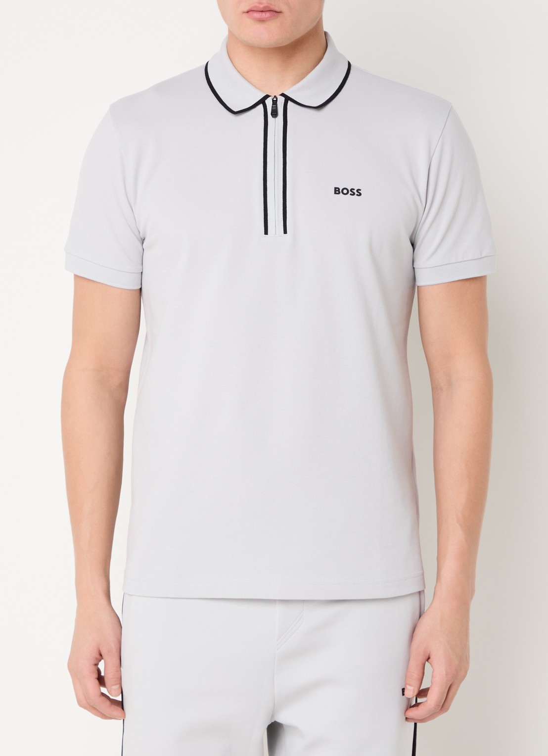BOSS Phillix Tape regular fit polo van piqué katoen met logo - detail 4 lichtgrijs