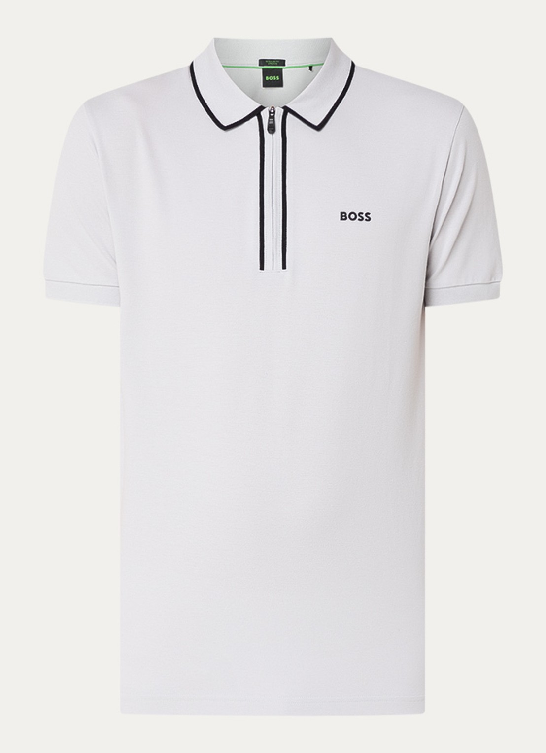 BOSS Phillix Tape regular fit polo van piqué katoen met logo - voorkant lichtgrijs