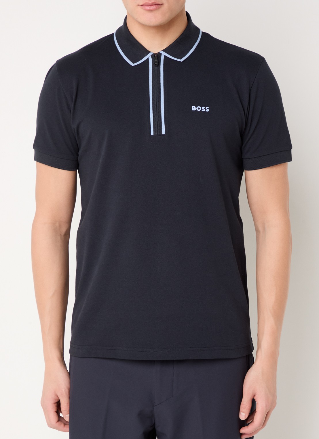 BOSS Phillix Tape regular fit polo van piqué katoen met logo - detail 4 donkerblauw
