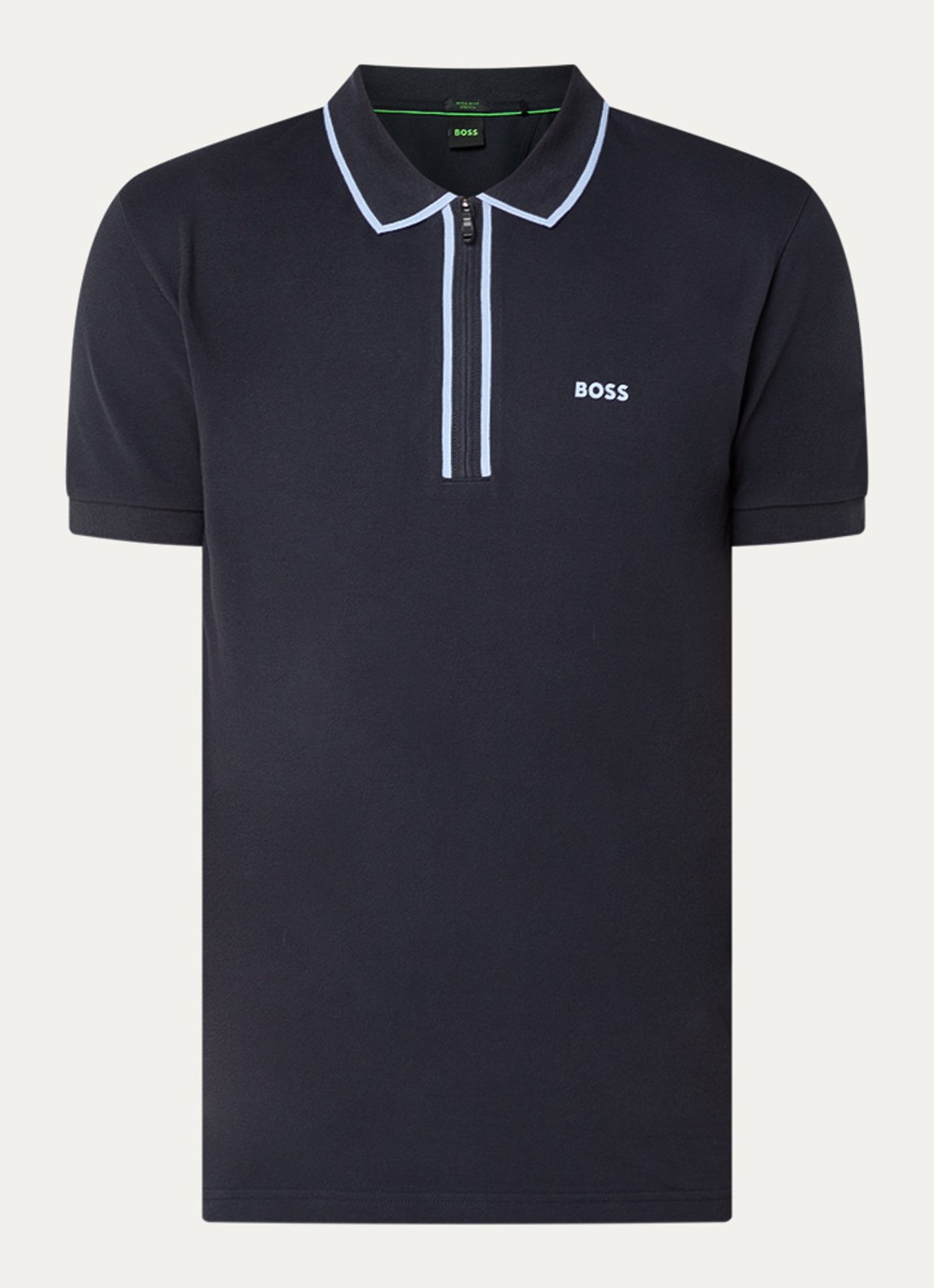 BOSS Phillix Tape regular fit polo van piqué katoen met logo - voorkant 2 donkerblauw