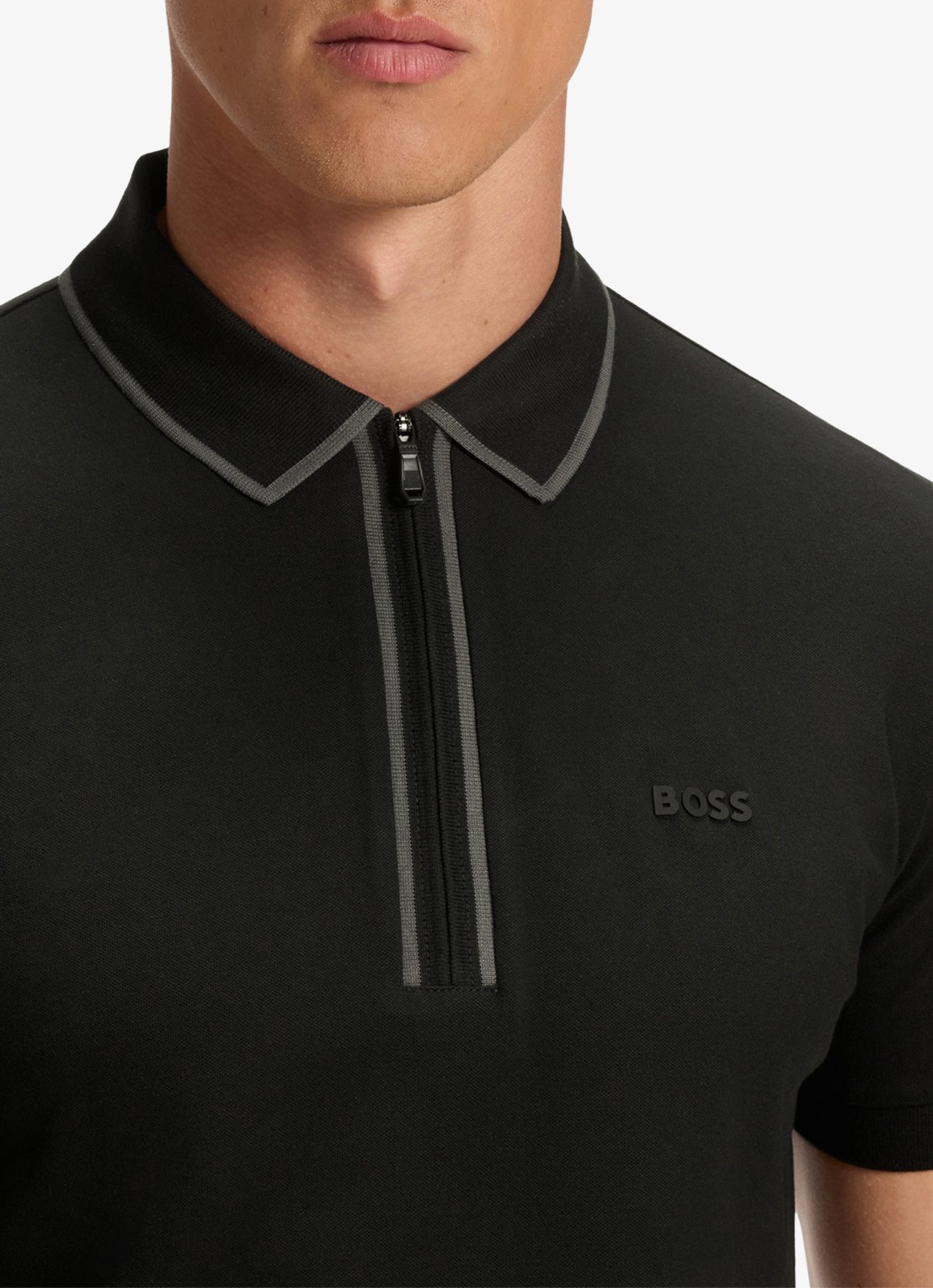 BOSS Phillix Tape regular fit polo van piqué katoen met logo - detail 2 zwart