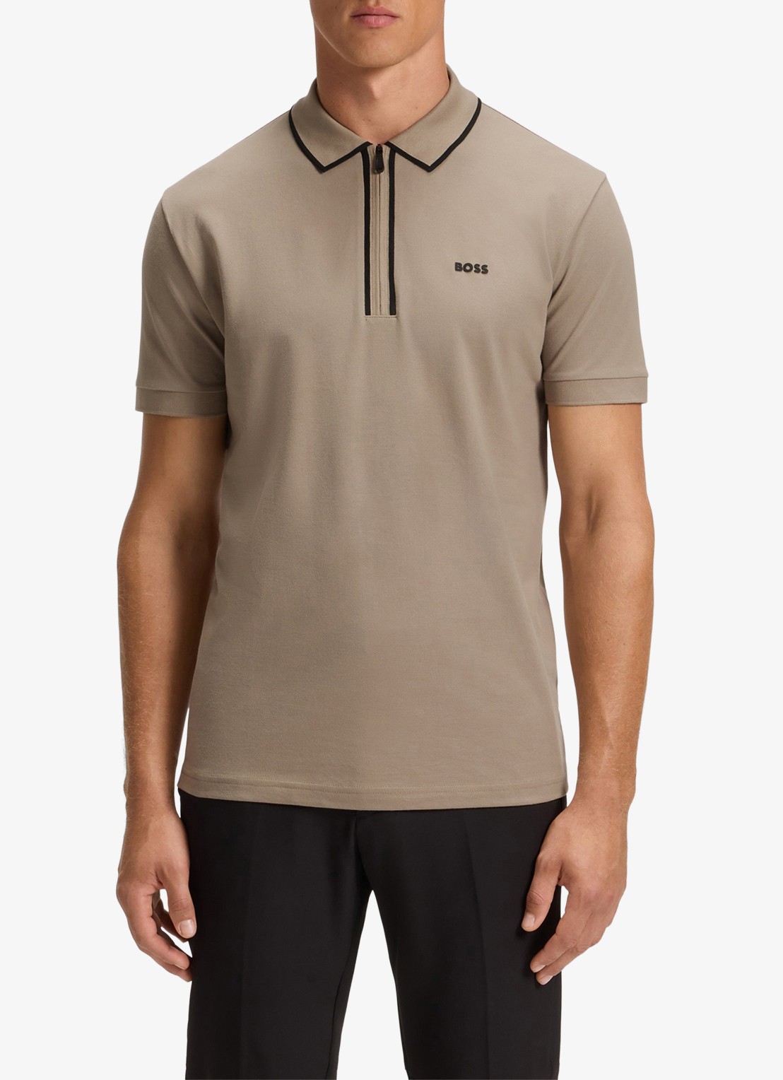 BOSS Phillix Tape regular fit polo van piqué katoen met logo - detail lindegroen