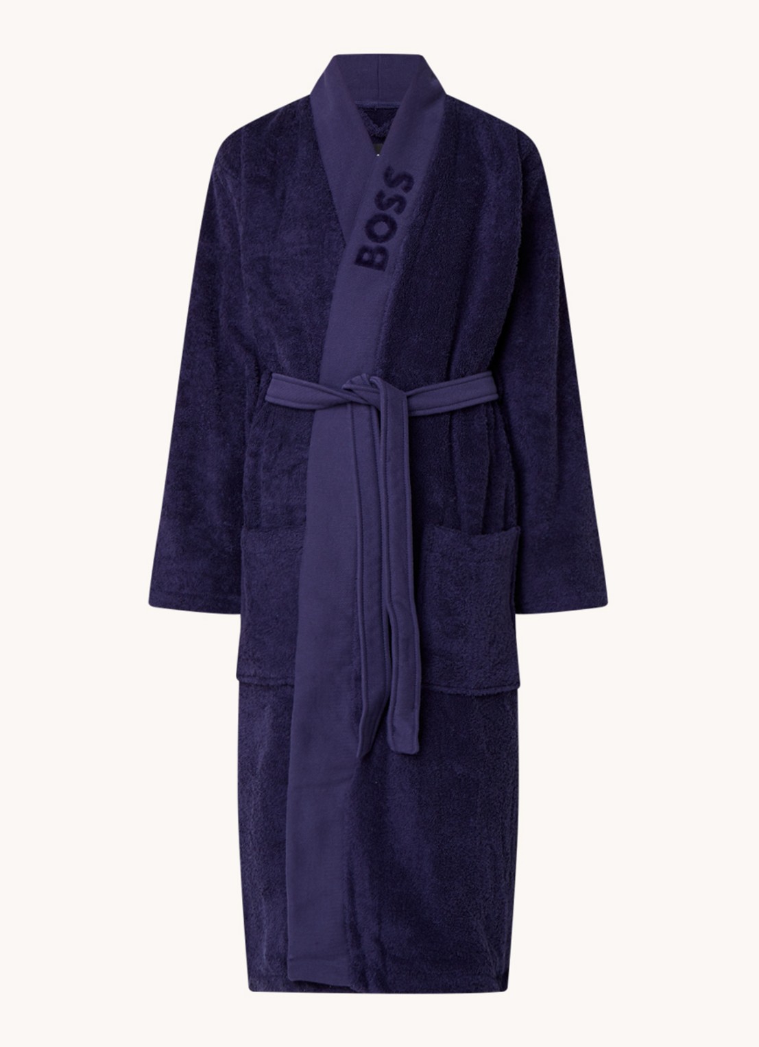 BOSS Plain badjas van katoen - voorkant donkerblauw