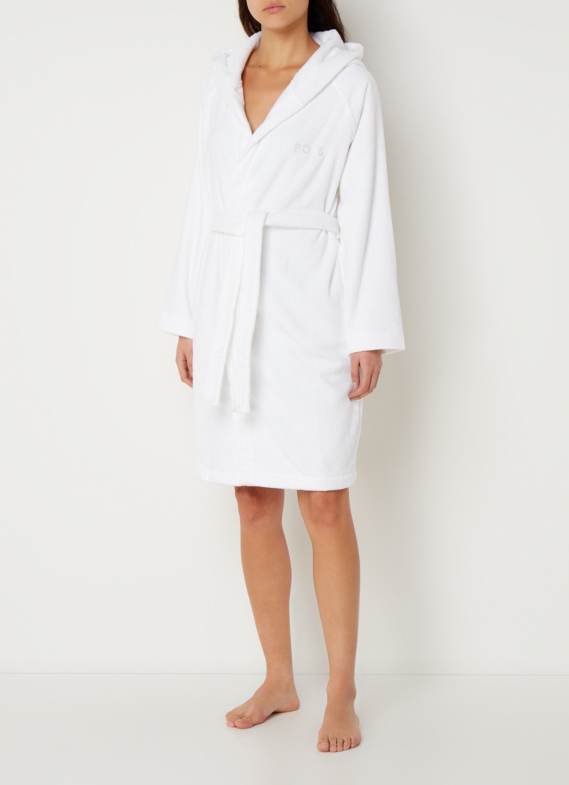 BOSS Plain badjas van katoen - detail wit