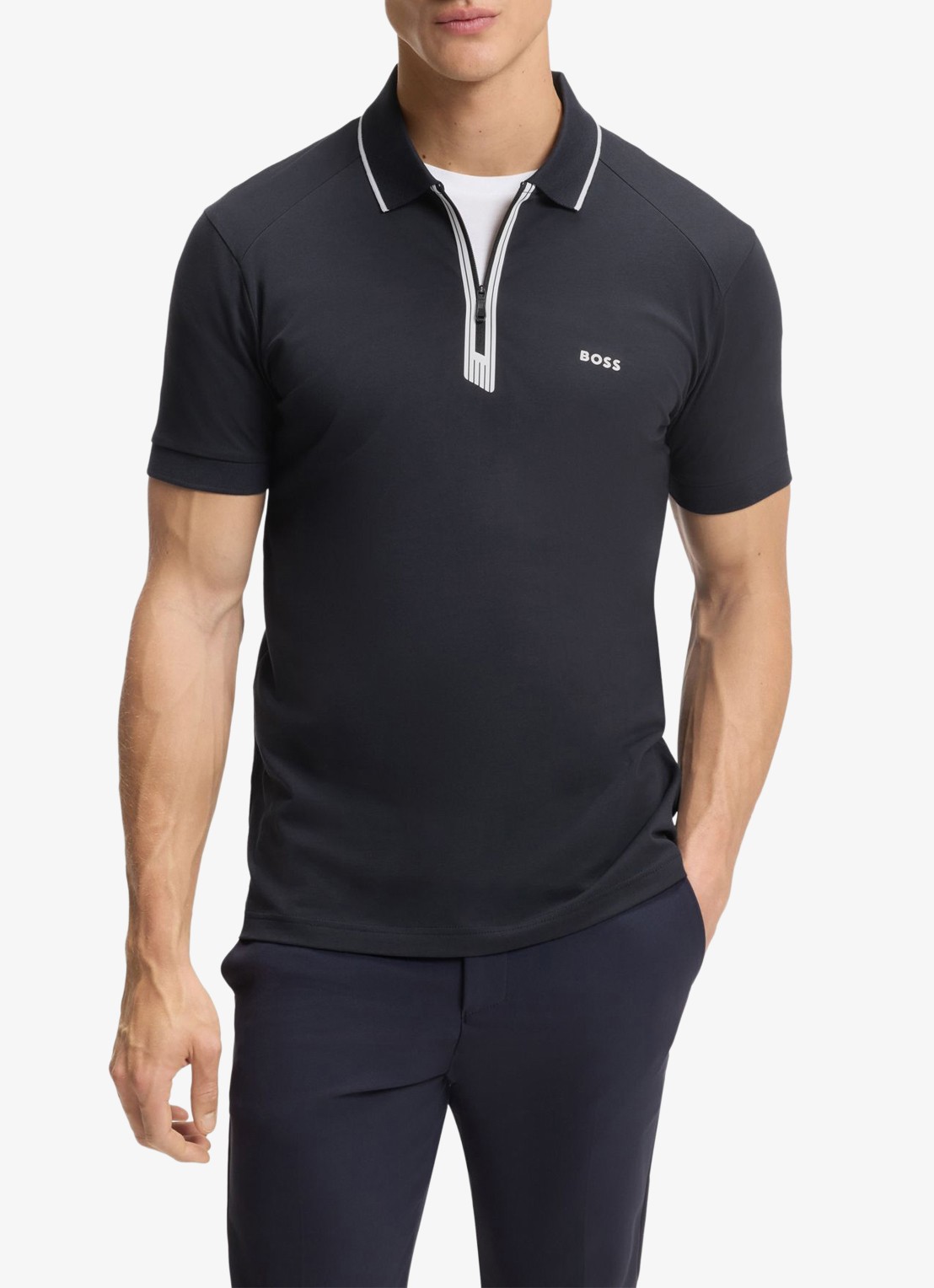 BOSS Polo met halve rits - detail donkerblauw