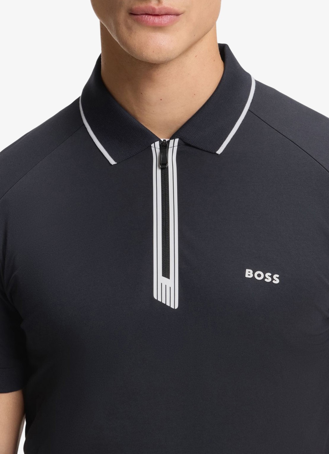 BOSS Polo met halve rits - detail 2 donkerblauw