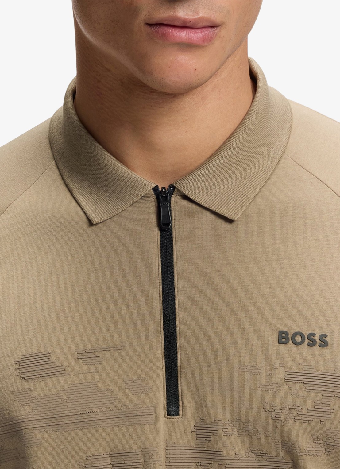 BOSS Polo met halve rits - detail 2 bronsgroen