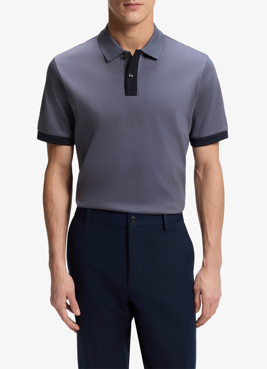 BOSS Polo met korte mouw - detail open blue-466 / blauw