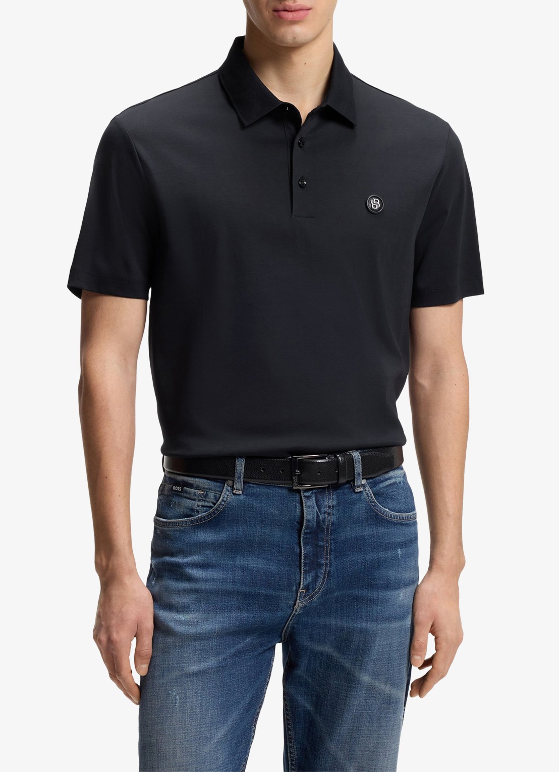BOSS Polo met logo - detail 4 blauw