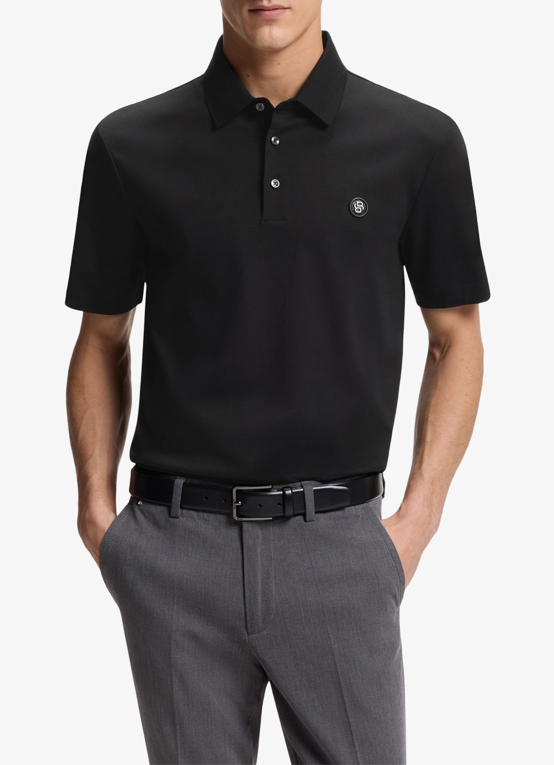 BOSS Polo met logo - detail zwart