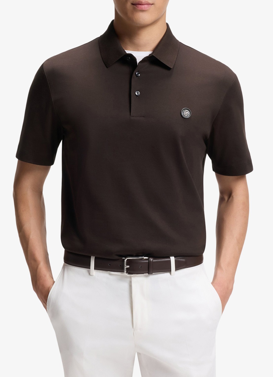 BOSS Polo met logo - detail 4 donkerbruin
