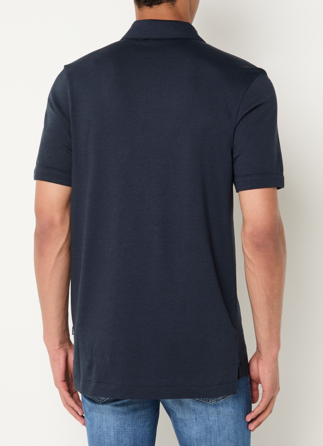 BOSS Polo met piquéstructuur en kraag met rits - achterkant donkerblauw
