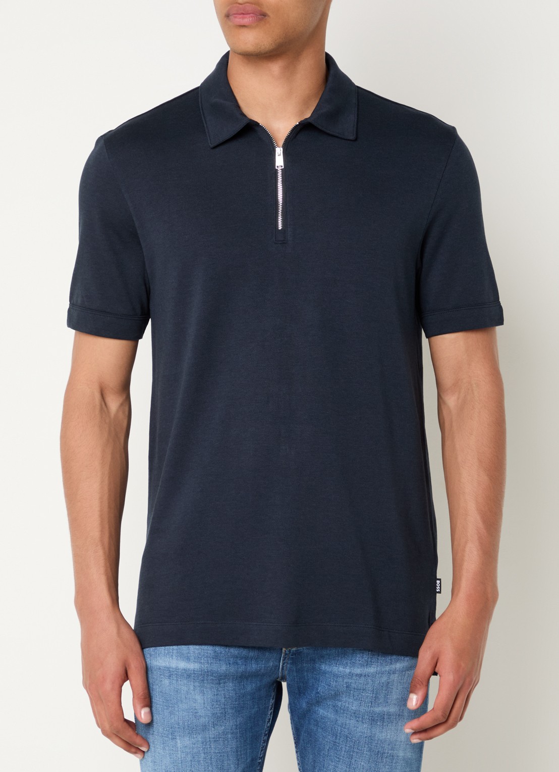 BOSS Polo met piquéstructuur en kraag met rits - detail 4 donkerblauw