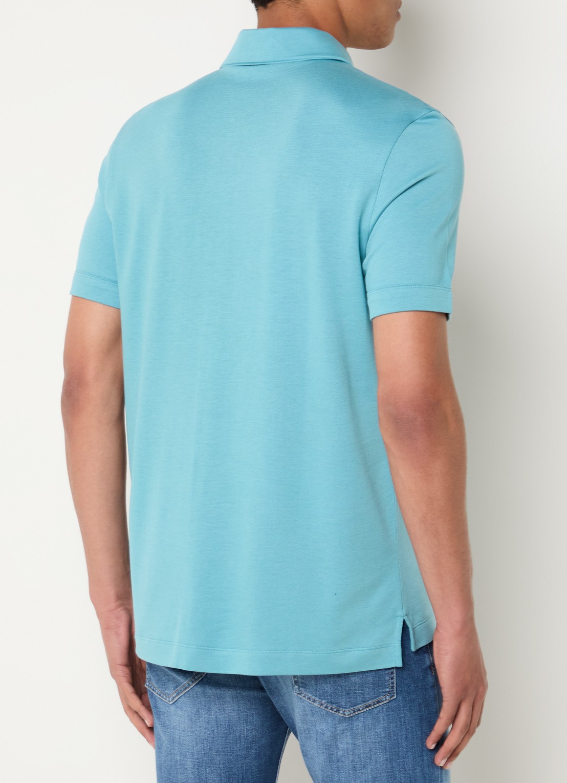 BOSS Polo met piquéstructuur en kraag met rits - achterkant turquoise