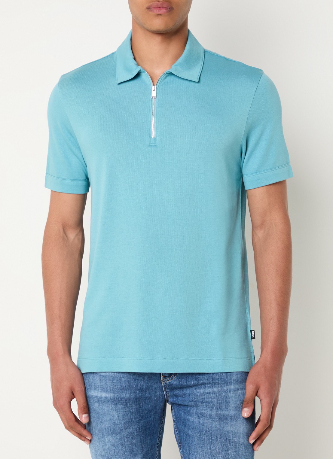 BOSS Polo met piquéstructuur en kraag met rits - detail 2 turquoise