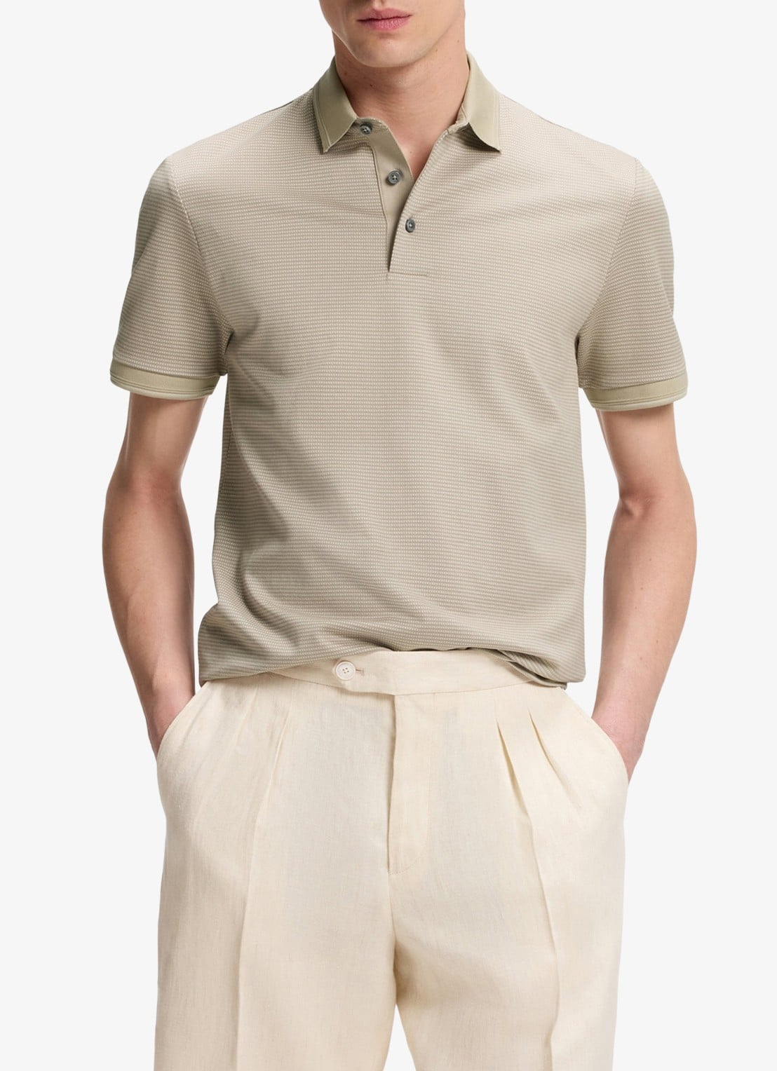 BOSS Polo met streepprint - detail 4 beige