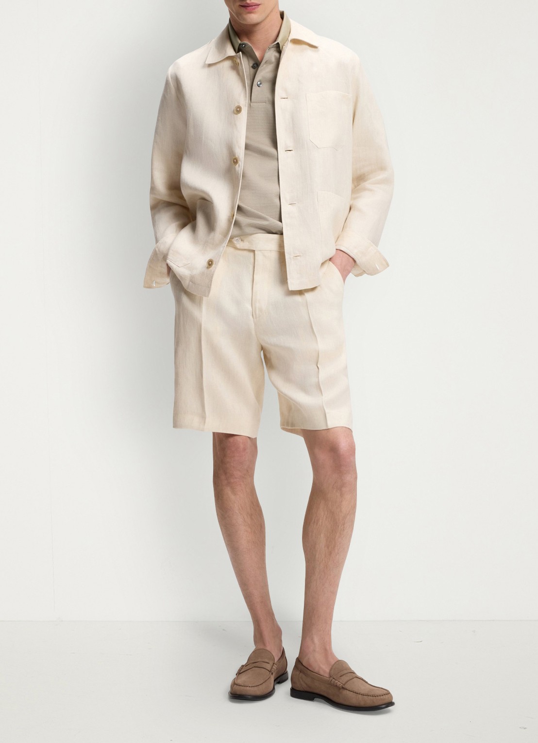 BOSS Polo met streepprint - voorkant 3 beige