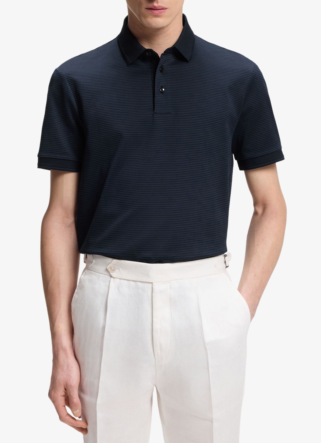 BOSS Polo met streepprint - detail blauw