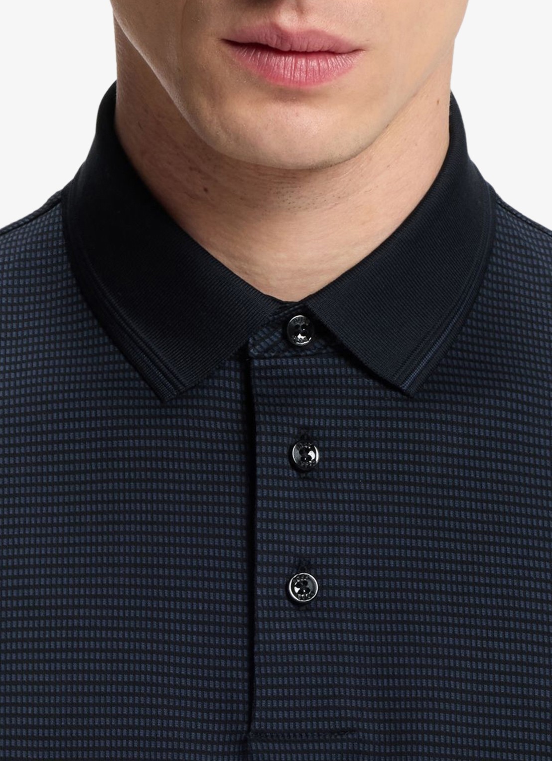 BOSS Polo met streepprint - detail 2 blauw