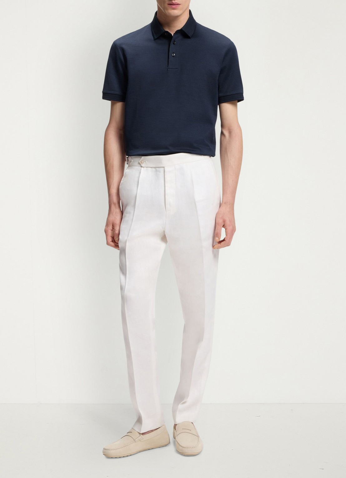 BOSS Polo met streepprint - voorkant 4 blauw