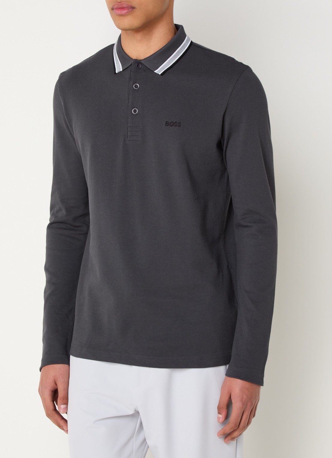 BOSS Polo van katoenpiqué met contrastlogo - detail 4 donkergrijs