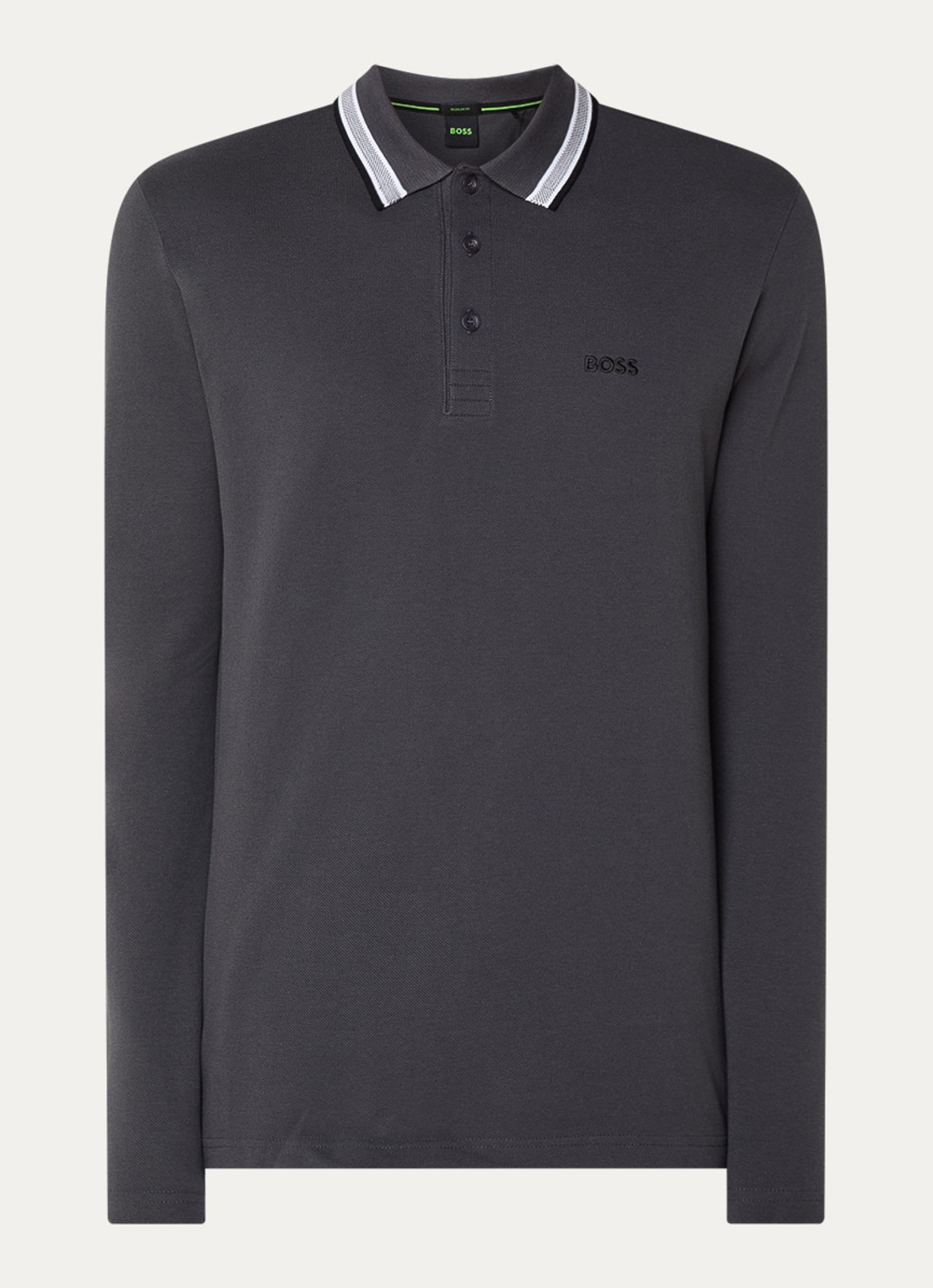 BOSS Polo van katoenpiqué met contrastlogo - voorkant 2 donkergrijs