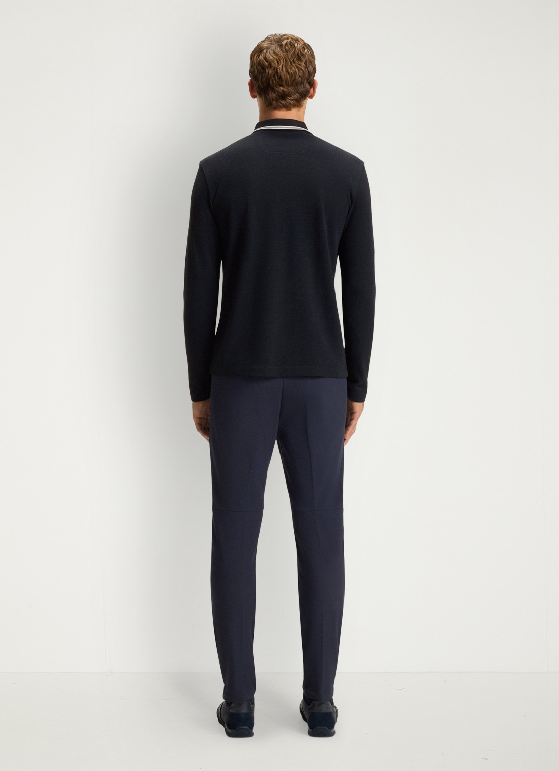 BOSS Polo van katoenpiqué met contrastlogo - achterkant 3 donkerblauw