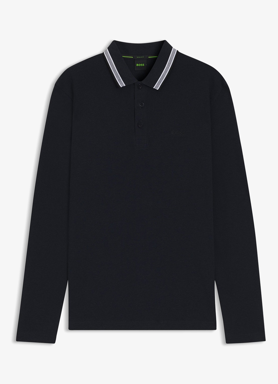 BOSS Polo van katoenpiqué met contrastlogo - voorkant donkerblauw