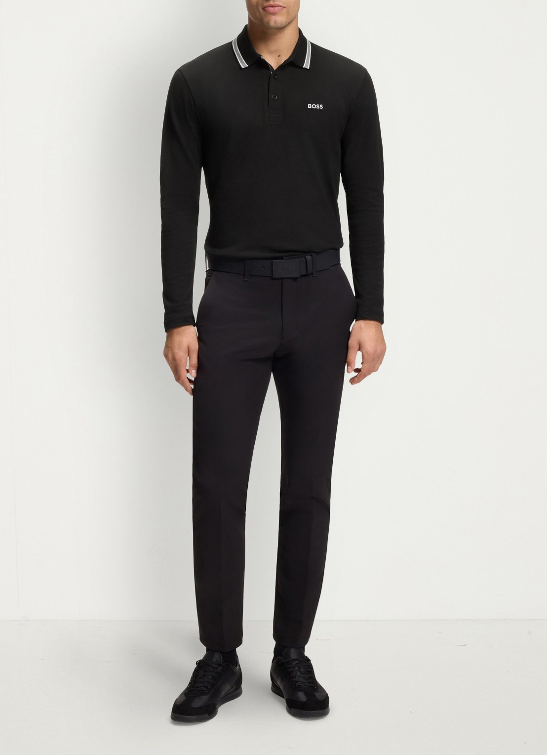 BOSS Polo van katoenpiqué met contrastlogo - voorkant 3 zwart