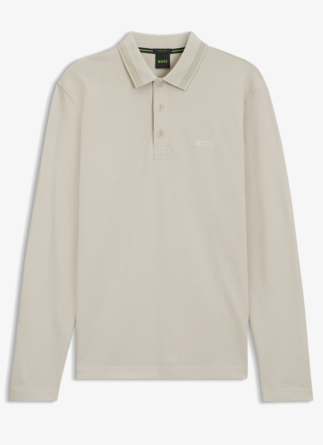 BOSS Polo van katoenpiqué met contrastlogo - voorkant 2 beige