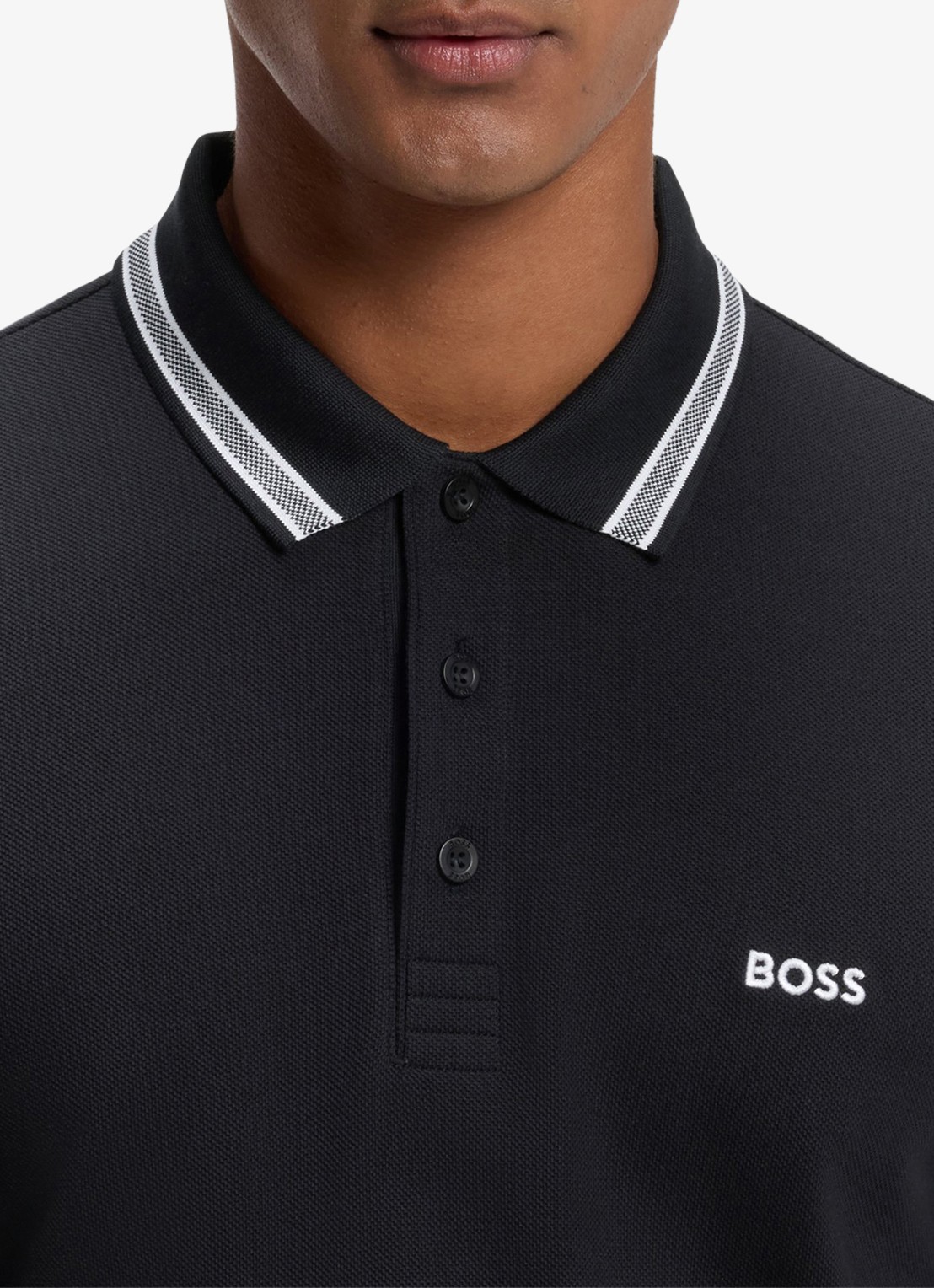 BOSS Polo van katoenpiqué met contrastlogo - detail 2 blauw