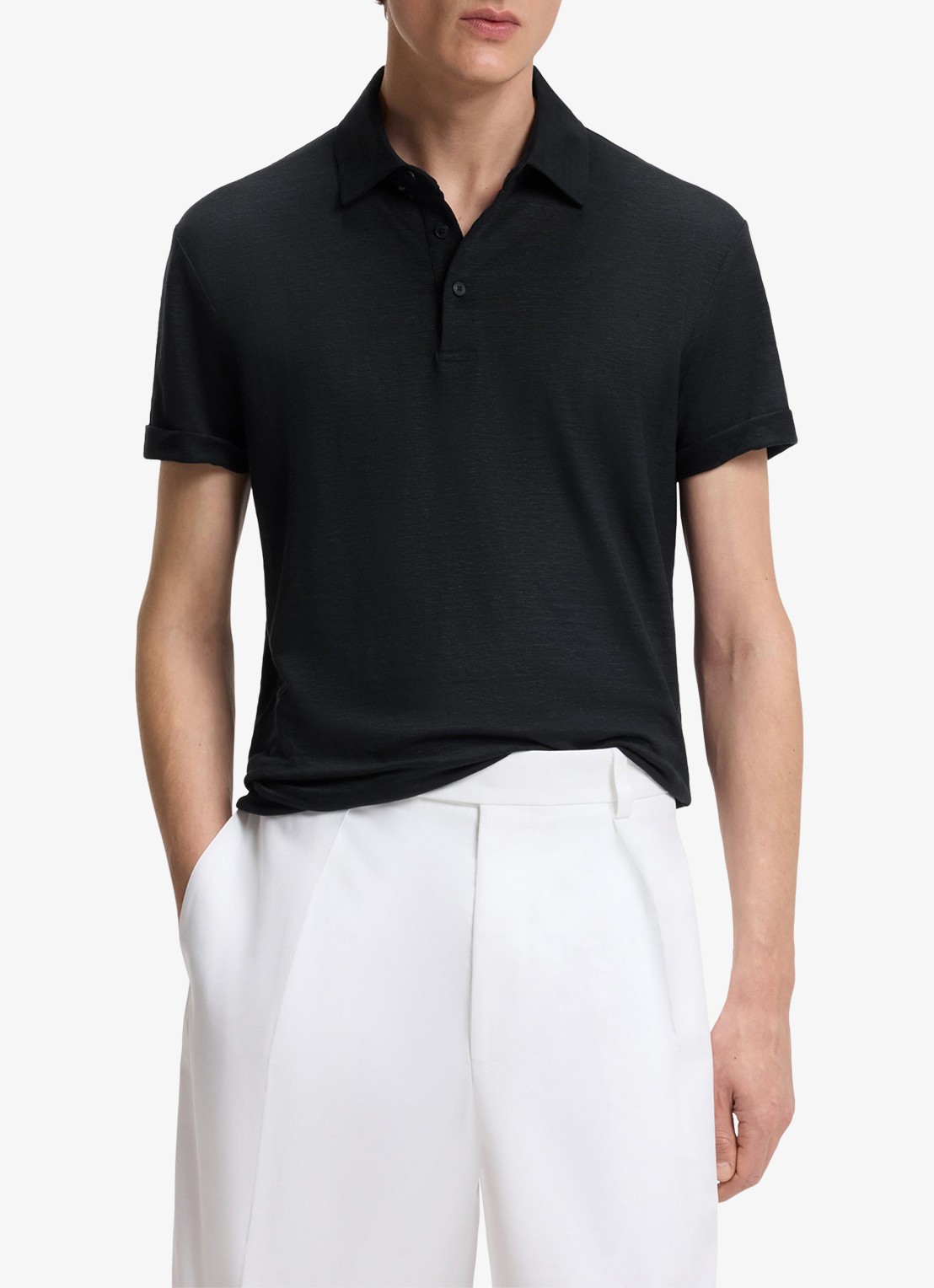 BOSS Polo van linnen  - detail 4 dark blue-409 / blauw