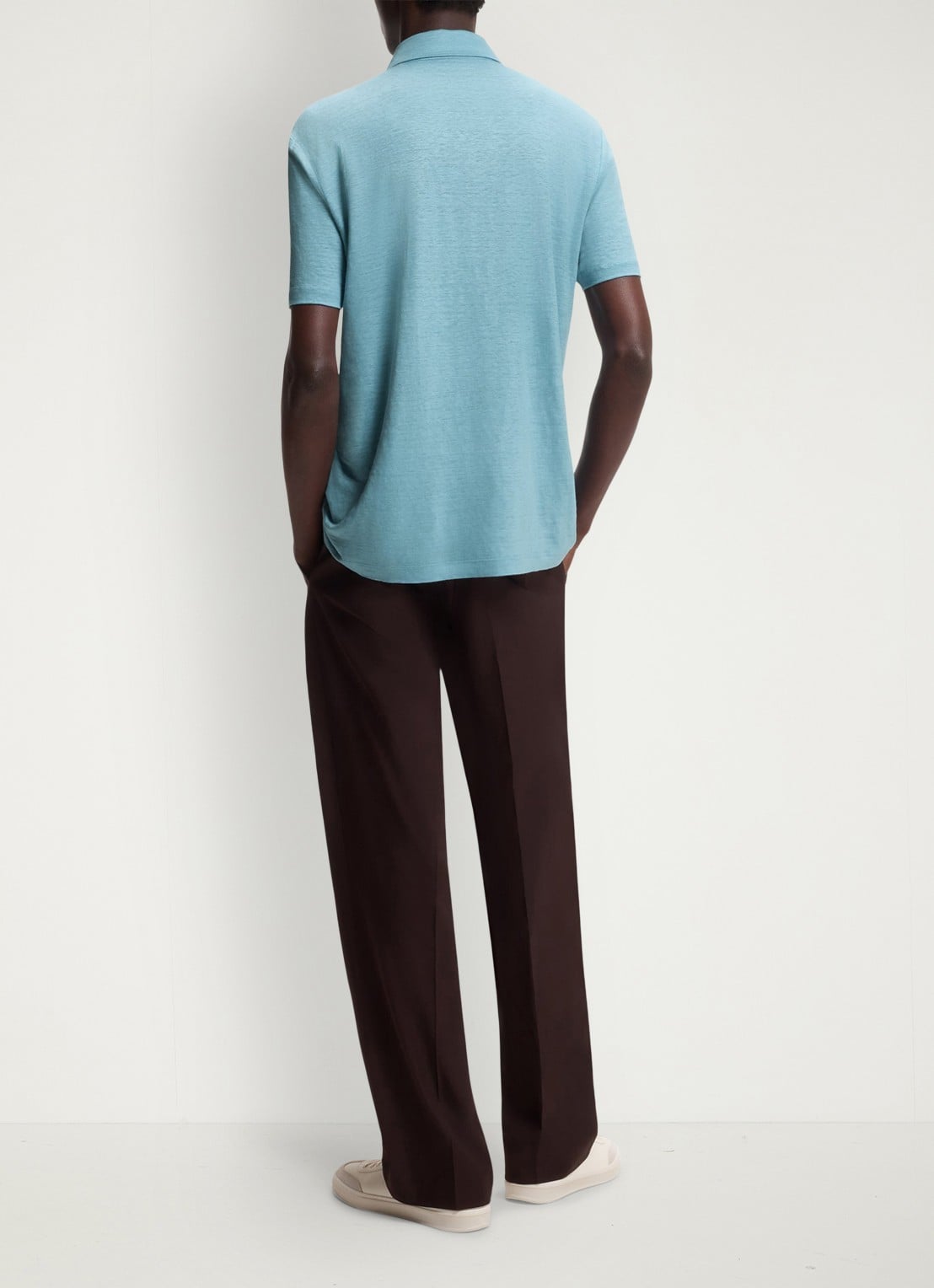 BOSS Polo van linnen  - achterkant open blue-486 / blauw